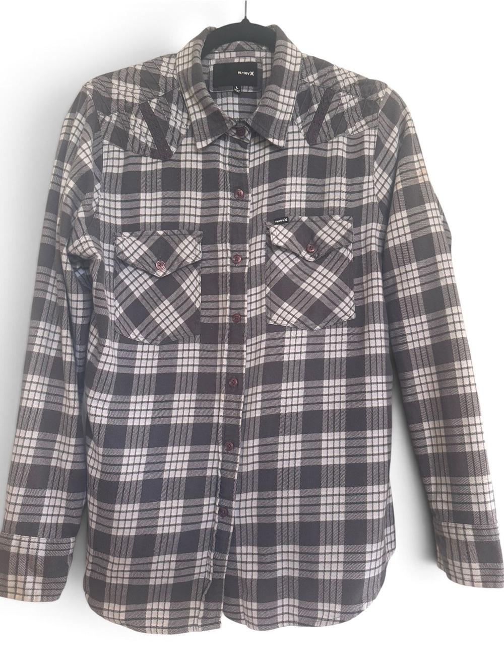 Women’s Gray Plaid Button-Up Shirt